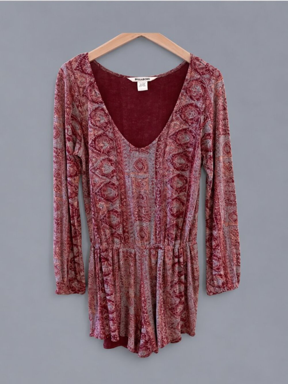 Billabong See The Sun Red Boho Tribal Print Long Sleeve Romper Size M